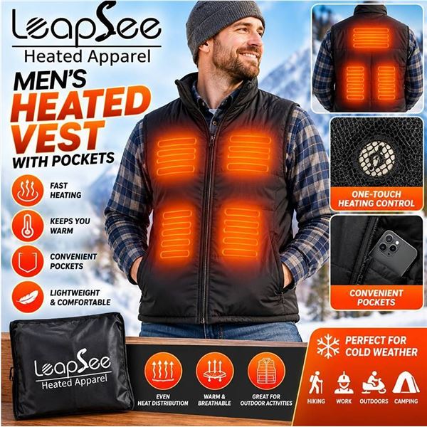 LeapSee Men's Heated Vest with Pockets, XL