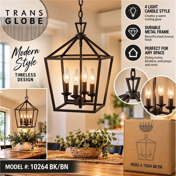 Trans Globe 4-Light Chandelier 10264-BK/BN