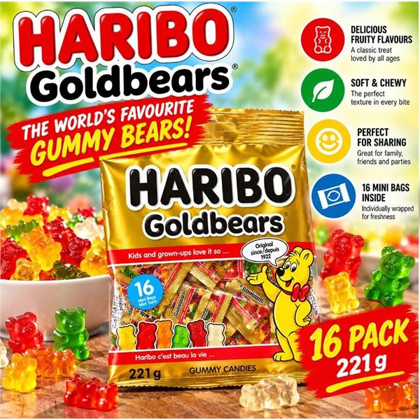 Haribo Goldbears Gummy Candy 16 Pack 221g