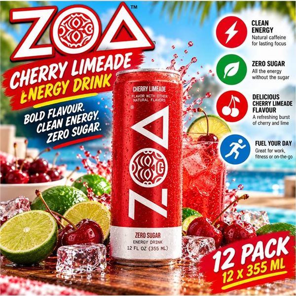 Zoa Cherry Limeade Energy Drink 12 x 355ml