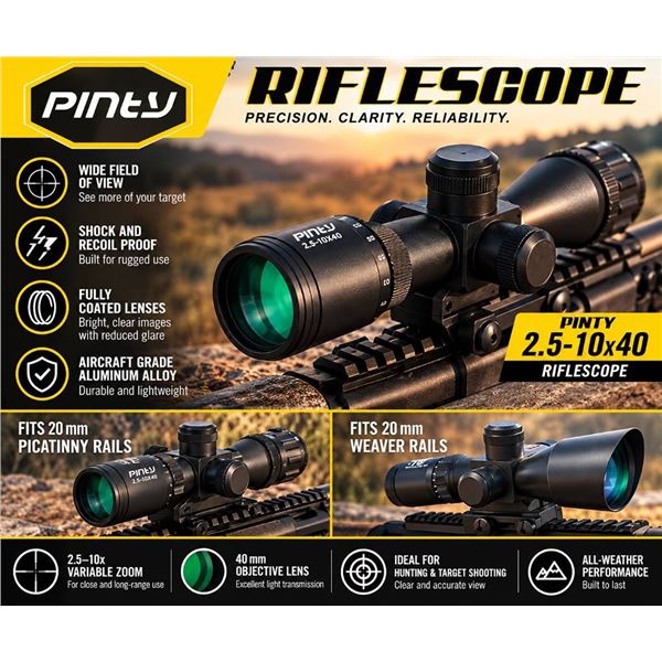 Pinty Riflescope 2.5-10x40 Green Lens