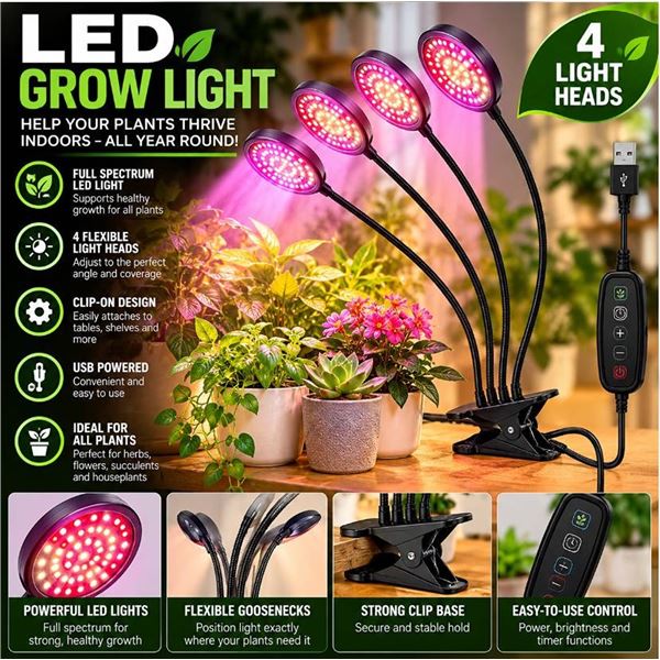 LED Grow Light for Indoor Plants, 4-Head