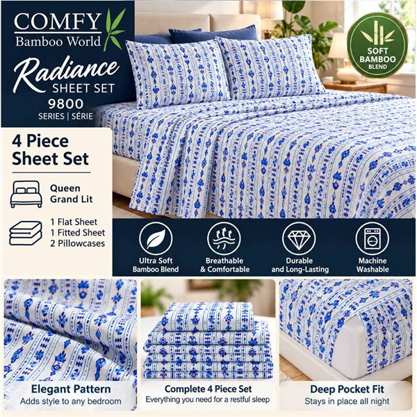 Comfy Bamboo World Queen 4-Piece Sheet Set