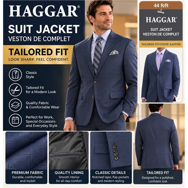 Haggar 44 R/R Tailored Fit Suit Jacket