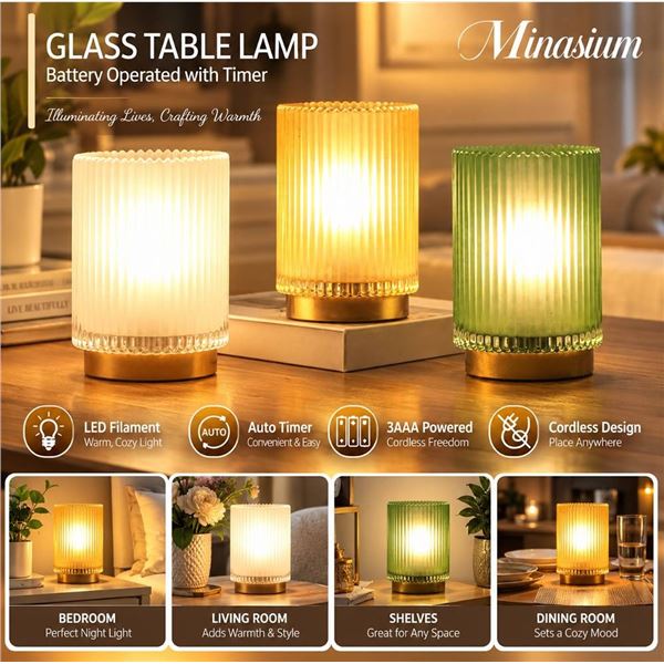 Minasium Glass Table Lamp LED Battery Timer