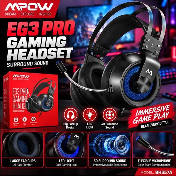 Mpow EG3 Pro Gaming Headset BH357A New