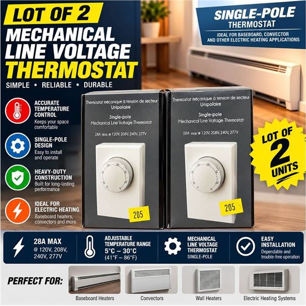Lot of 2 Mechanical Line Voltage Thermostats