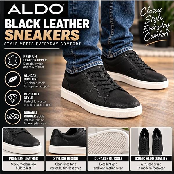 ALDO Black Leather Sneakers Size 9