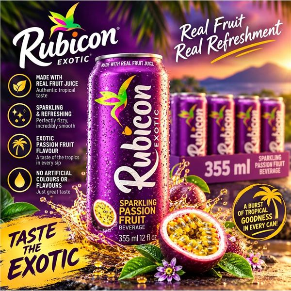 Rubicon Exotic Sparkling Passion Fruit, 12 Pack x 355ml