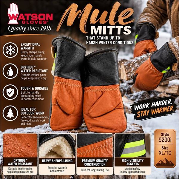 Watson Mule XL Cowhide Work Mitts Sherpa Lined