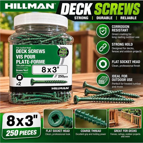 Hillman 8x3 Inch Deck Screws, 250 pcs, Green