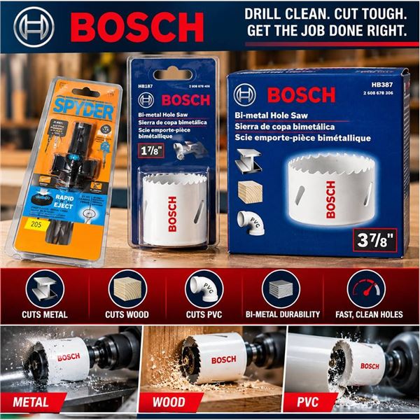 Bosch Hole Saws & Spyder Arbor, Set of 3