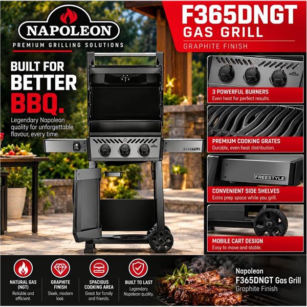 Napoleon F365DNGT Gas Grill, Graphite Finish