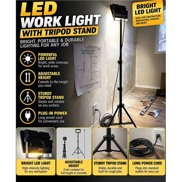 LED Work Light With Tripod Stand, 2-Pack