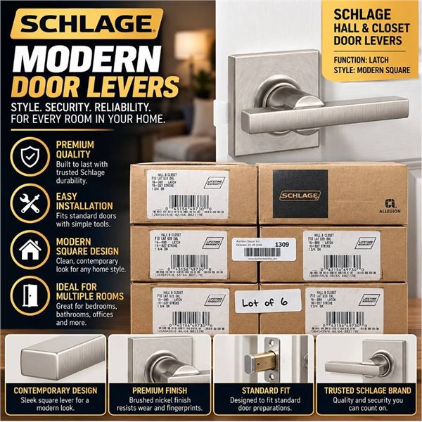6 Schlage F10LAT619 Hall & Closet Leversets