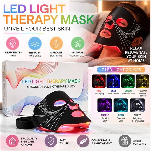 LED Light Therapy Mask, 7 Colours, Face Mask