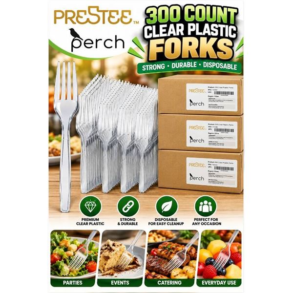 Lot of 6 - Prestee 300 Count Clear Plastic Forks