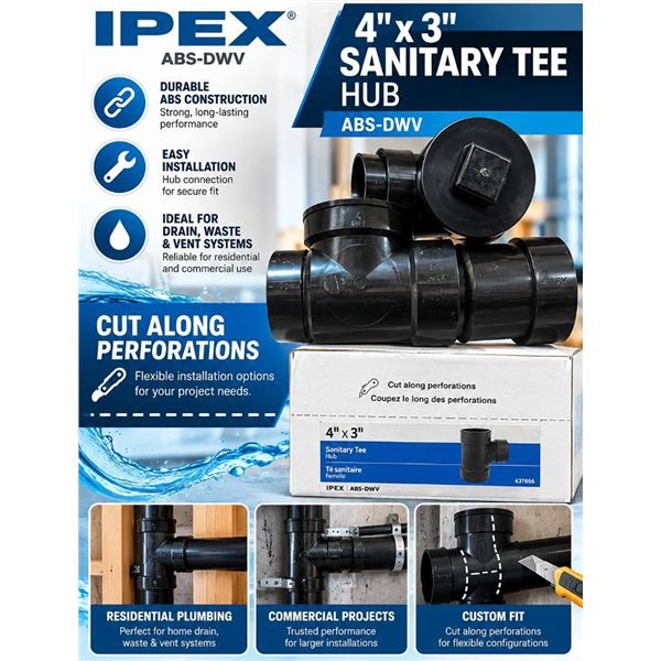 14 IPEX 4"x3" ABS DWV Sanitary Tee Fitting