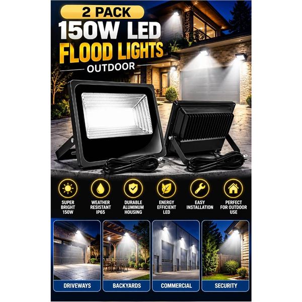 2 Pack 150W LED Flood Lights Outdoor