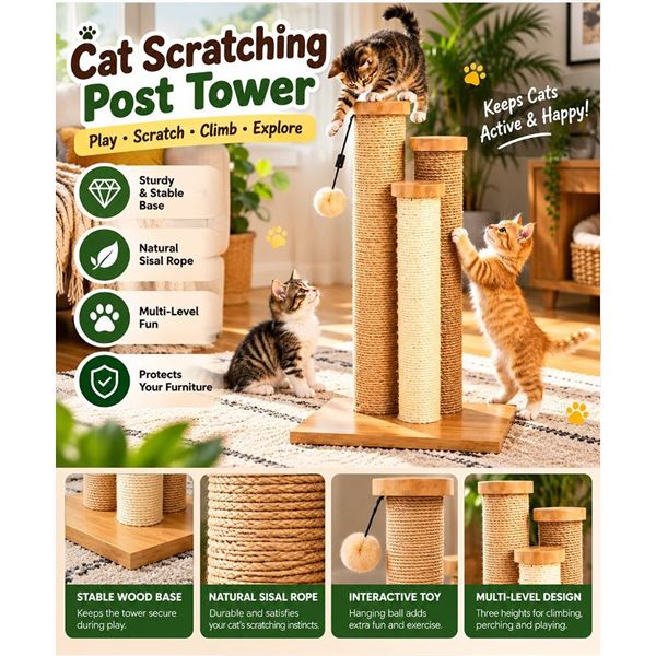 Amazon Basics Triple Cat Scratching Post Beige