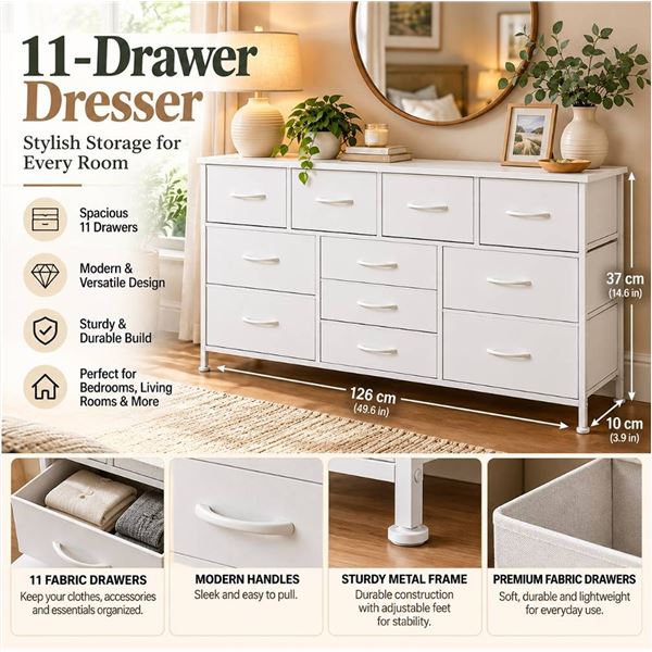 White 9-Drawer Dresser H010220 43-Inch