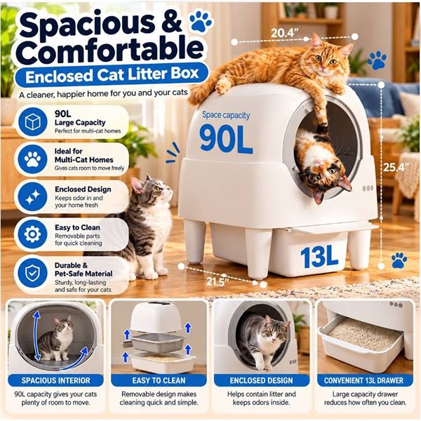 Kveode Self Cleaning Cat Litter Box White