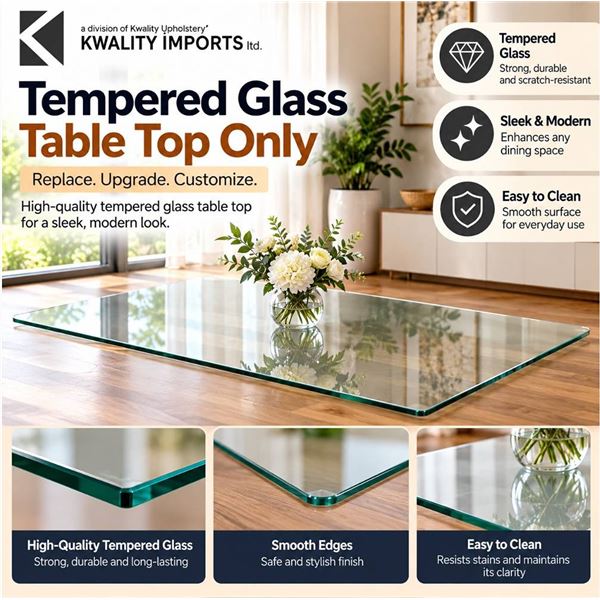 Kwality Imports Dining Table Glass Top ONLY 61x37
