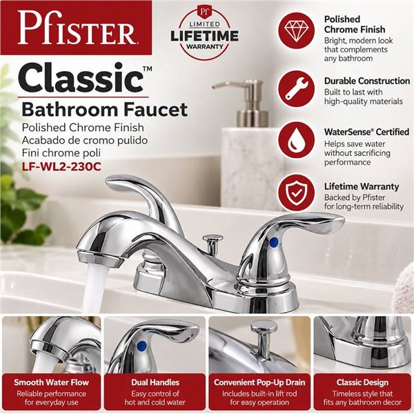 Pfister Chrome 4" Centerset Lavatory Faucet