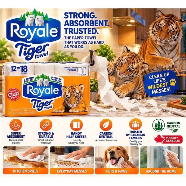 Royale Tiger Towel 12 Rolls Club Pack