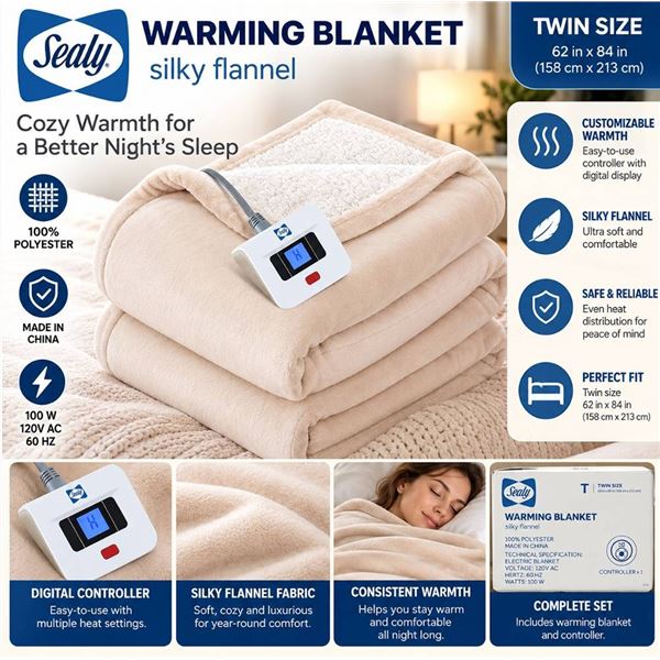 Sealy Electric Warming Blanket Twin Beige