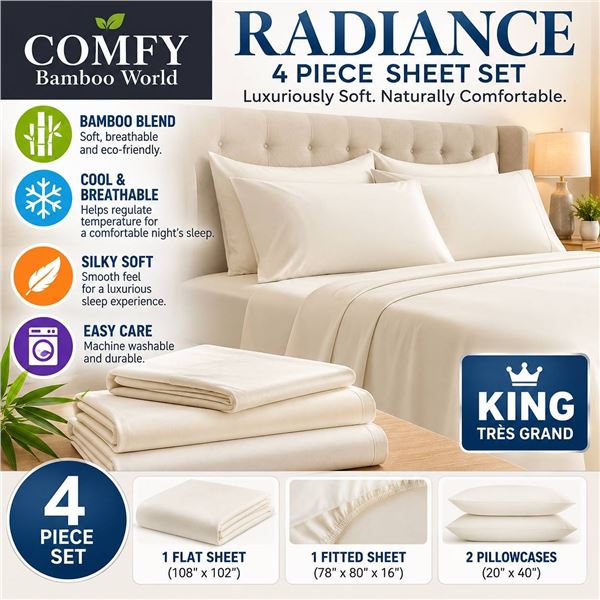 Comfy Bamboo World King 4pc Sheet Set White