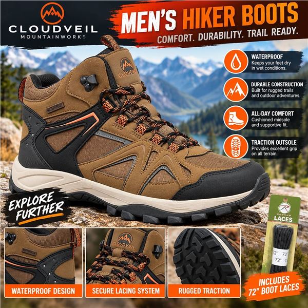 Cloudveil Brown Hiking Boots US 10 with Extra Laces