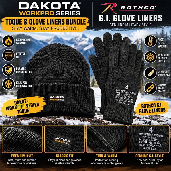 Dakota & Rothco Cold Weather Glove Liners And Touque