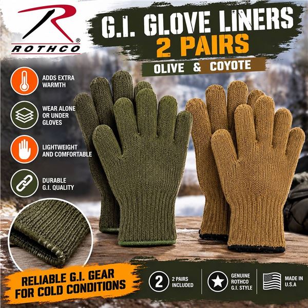 Rothco G.I. Glove Liners Olive Coyote 2 Pairs