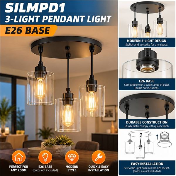 SILMPD1 3-Light Pendant Light E26 Base