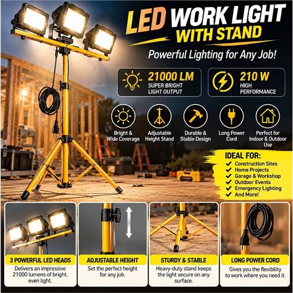 21000LM LED Work Light With Stand, Yellow