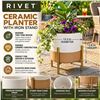Image 1 : Rivet Planter White Tan Ceramic With Iron Stand