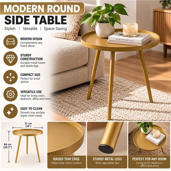 Round Side Table, Gold