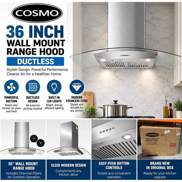 Cosmo 36in Wall Mount Range Hood Ductless
