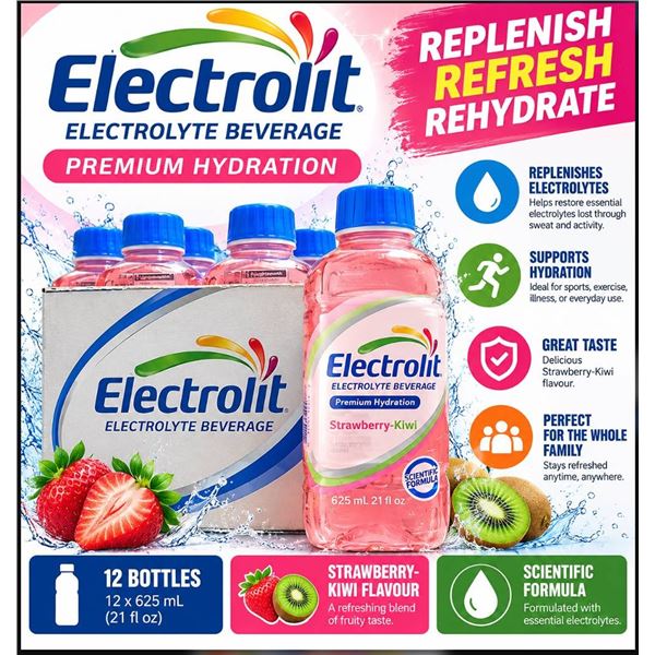 Electrolit Strawberry-Kiwi 625ml, 12 Bottles