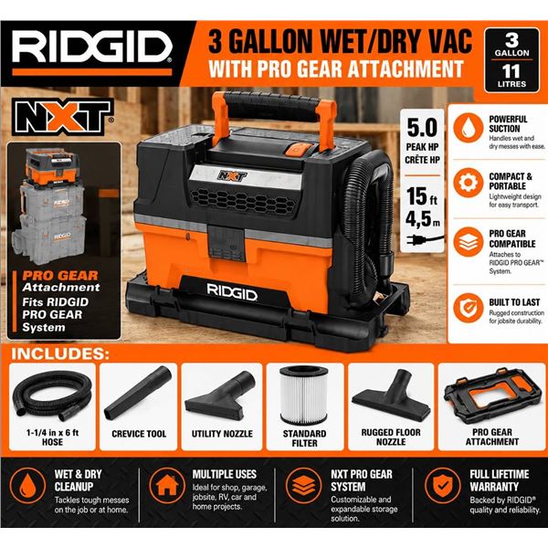 RIDGID 3 Gal Wet/Dry Vac With Pro Gear HD0300PG