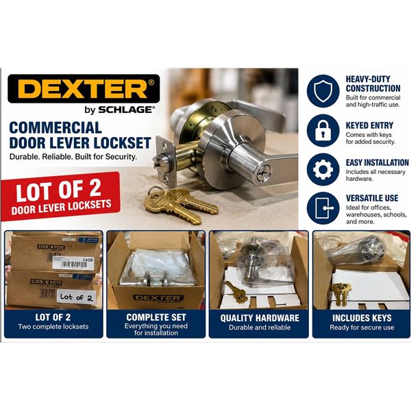 Lot of 2 Dexter by Schlage Keyed Entrance Lever Locks