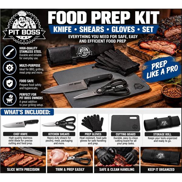 Pit Boss Food Prep Kit Knife Shears Gloves Set