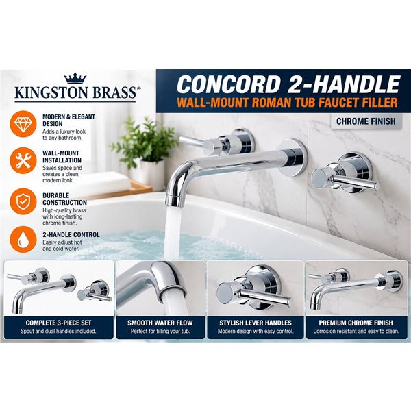 Kingston Brass Concord 2-Handle Wall-Mount Roman Tub Faucet Filler in Chrome