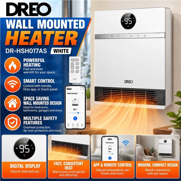 DREO Smart WiFi Wall Mounted Heater White