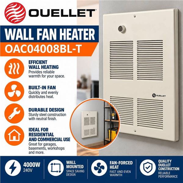 Ouellet Wall Fan Heater OAC04008BL-T 4000W 208V