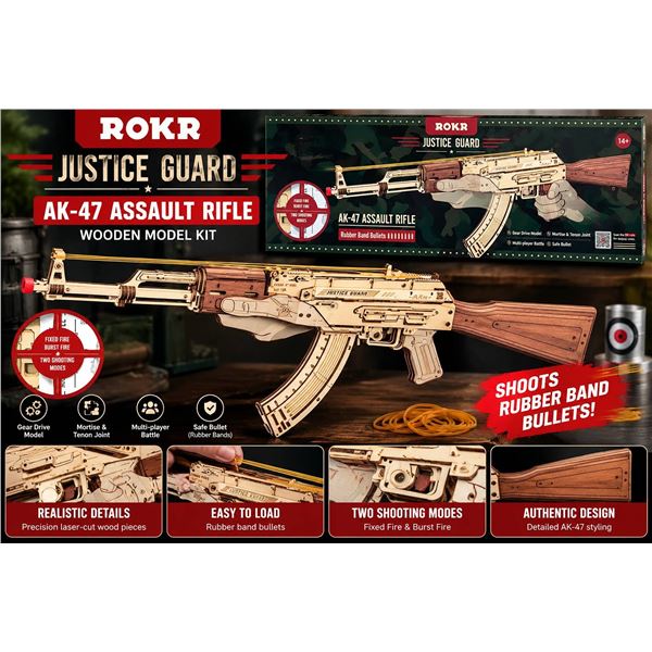 ROKR Wooden AK-47 Rubber Band Gun Model Kit