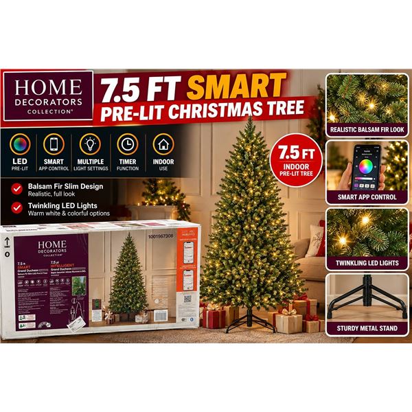 7.5ft Smart Twinkling Balsam Fir Slim LED Tree