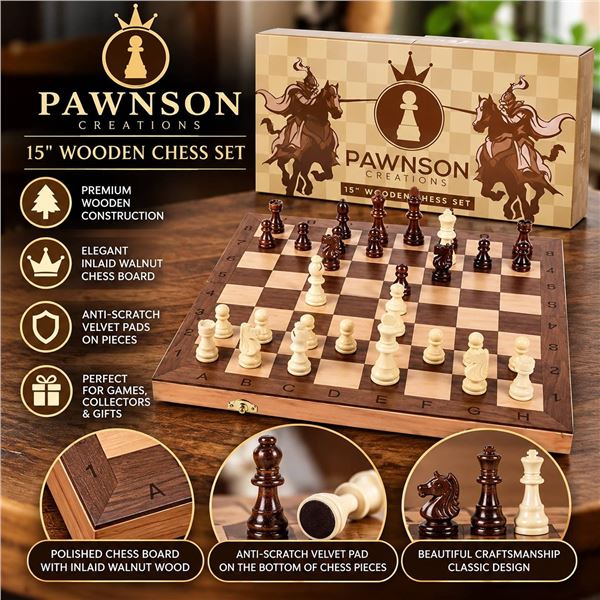 Pawnson Creations 15" Wooden Chess Set