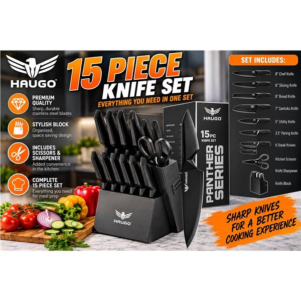 Haugo Panther Series 15 Piece Knife Set